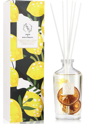 Orelune Botanical Reed Diffuser Sets - (LEMON AND BABY'S BREATH) - 140ML /4.73 fl OZ Gift Box - Fragrance for Long Lasting Fragrance for Office Living Room Home Decor & Gifts