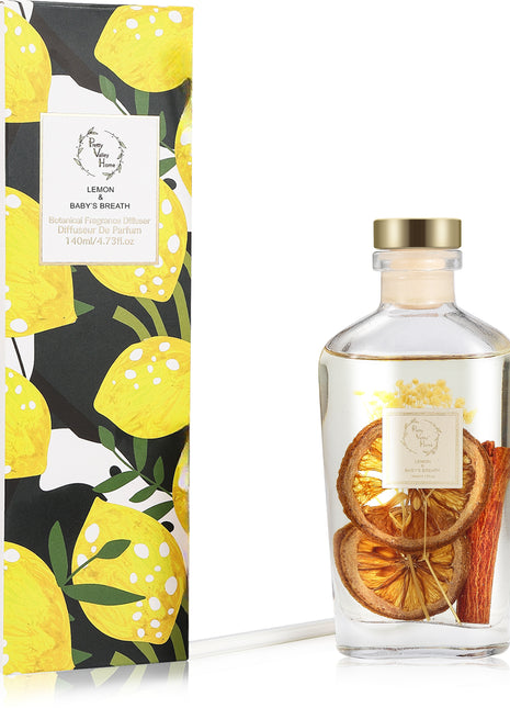 Orelune Botanical Reed Diffuser Sets - (LEMON AND BABY'S BREATH) - 140ML /4.73 fl OZ Gift Box - Fragrance for Long Lasting Fragrance for Office Living Room Home Decor & Gifts