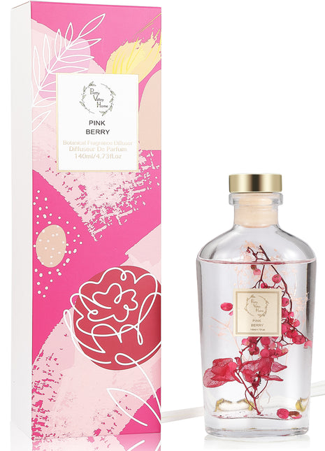 Orelune Botanical Reed Diffuser Sets - (PINK BERRY) - 140ML /4.73 fl OZ Gift Box - Fragrance for Long Lasting Fragrance for Office Living Room Home Decor & Gifts
