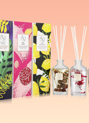 Orelune Botanical Reed Diffuser Sets - (LEMON AND BABY'S BREATH) - 140ML /4.73 fl OZ Gift Box - Fragrance for Long Lasting Fragrance for Office Living Room Home Decor & Gifts