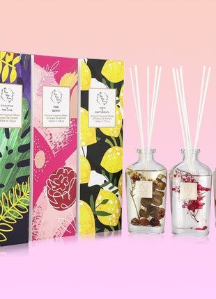 Orelune Botanical Reed Diffuser Sets - (PINK BERRY) - 140ML /4.73 fl OZ Gift Box - Fragrance for Long Lasting Fragrance for Office Living Room Home Decor & Gifts