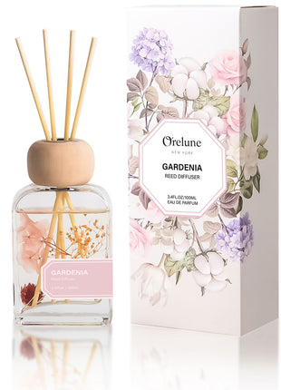 Orelune 3.4 fl oz Reed Diffuser Set (Gardenia Floral) Long-Lasting Scented OIl Dlffuser for Bedroom Decor