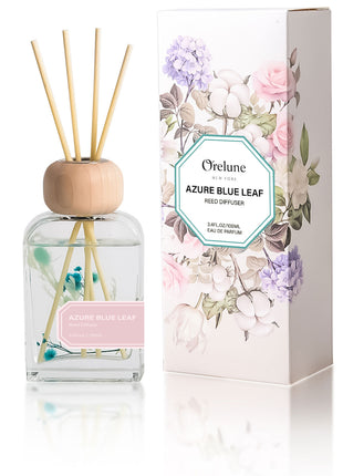 Orelune 3.4 fl oz Reed Diffuser Set (Azure Blue Leaf) Long-Lasting Scented OIl Dlffuser for Bedroom Decor